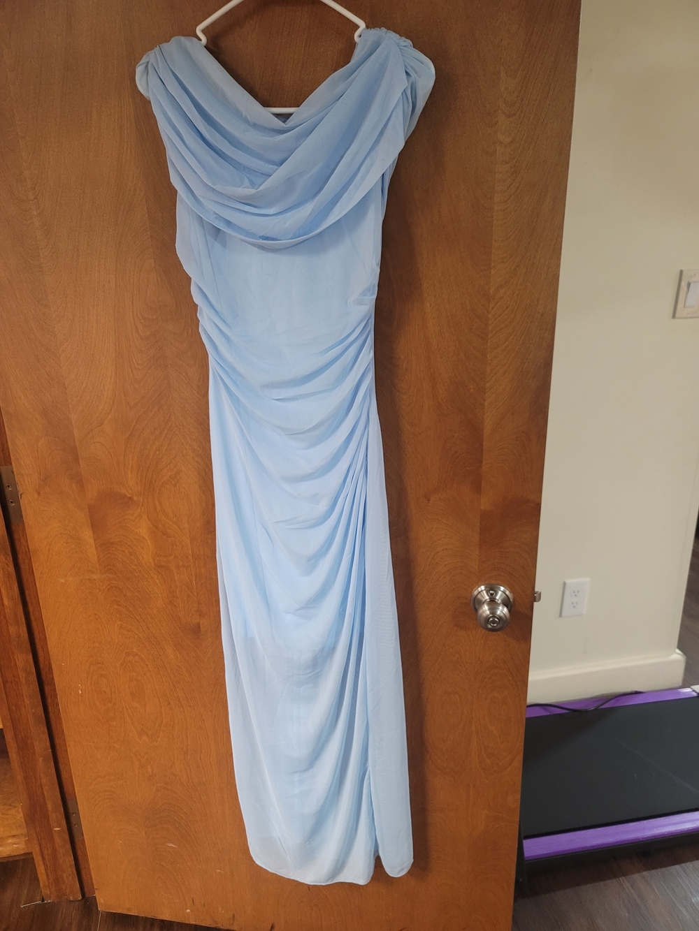 Elegant Light Blue Draped Evening Dress